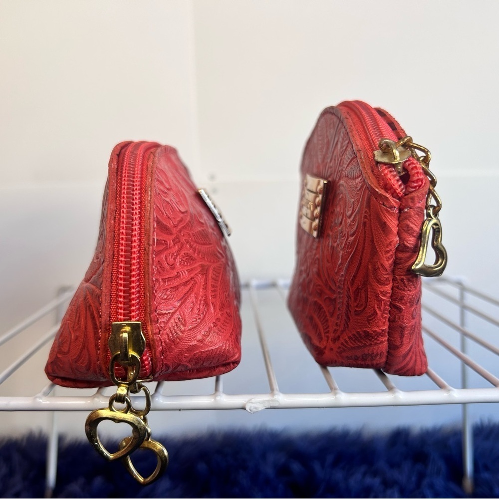 COSMETIC BAG & COIN Bag, LEATHER Cosmetic Pouch, Hand tooled, Artesanal (B) - Picture 7 of 9